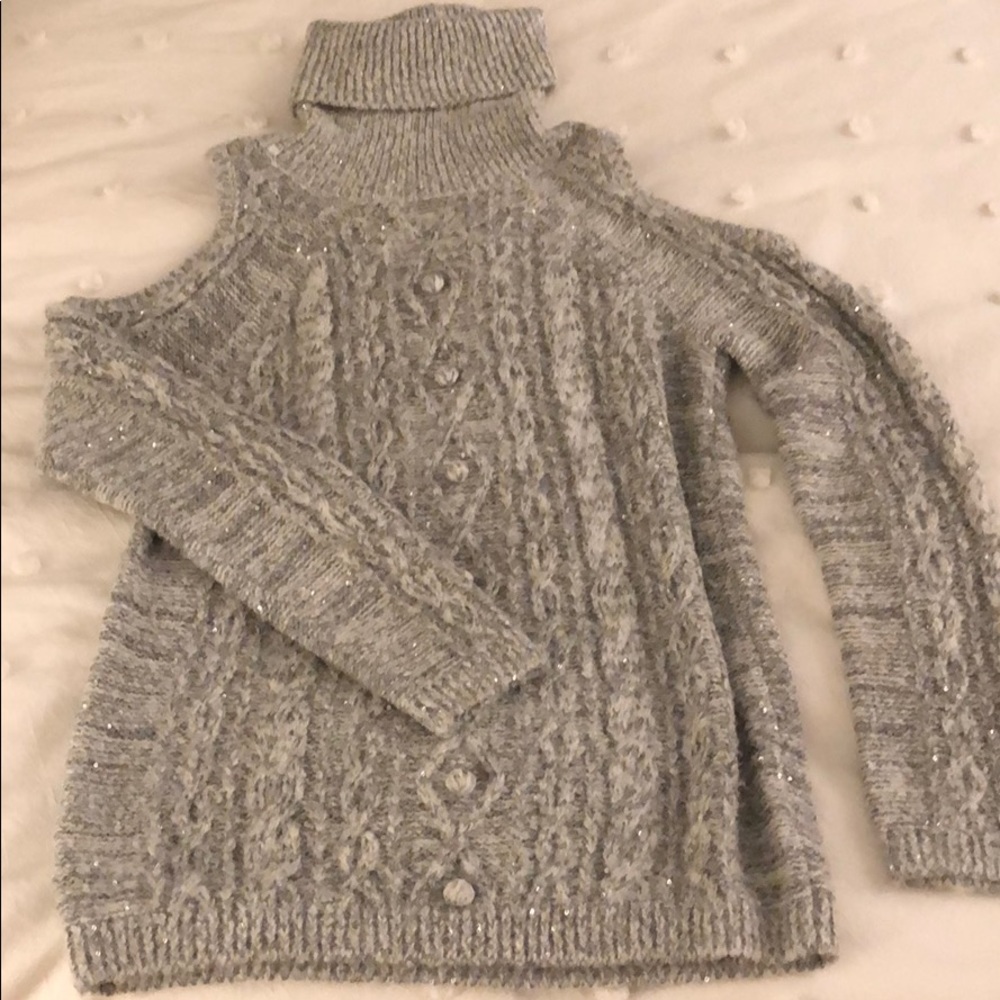 Chelsea28 Sequin Cold Shoulder Turtleneck Sweater